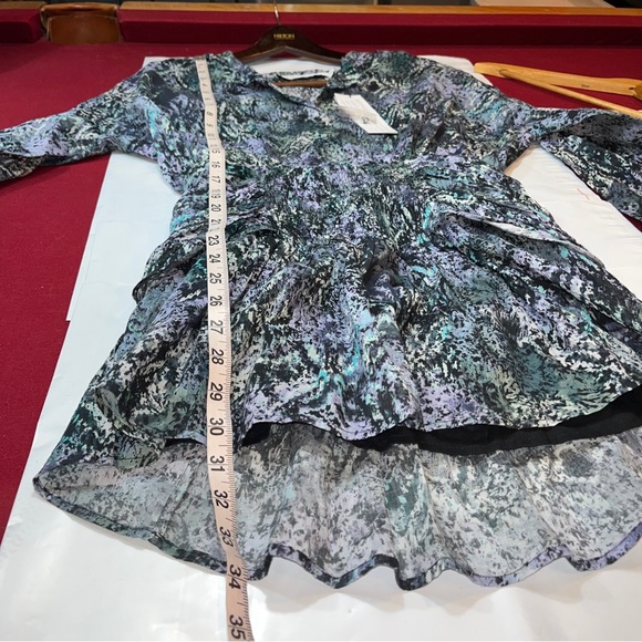 IRO DENIZ Blue Purple abstract DRESS NEW LUXURY A0554 Cotton Ruched Waist sz 34 - Picture 6 of 16